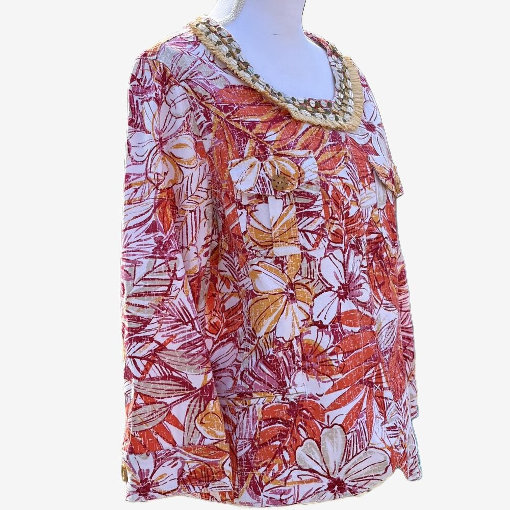 Ruby Rd Snap Front Jacket Island Tropical Raffia … - image 6